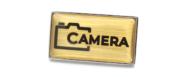 Lapel pin badges - Brushed gold background and silver border | www.namebadgesinternational.co.uk